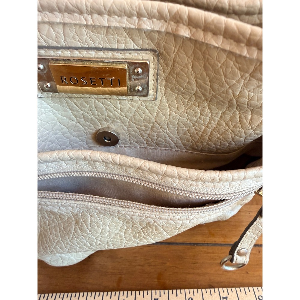 Rosetti Beige Pebbled Faux Leather Crossbody Bag Multi-Pocket Purse Small - Picture 9 of 10